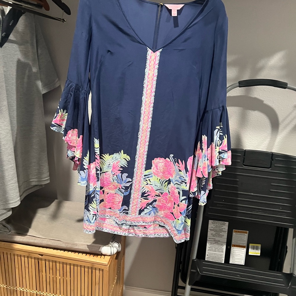 Navy Floral Tunic with Bell Sleeves
